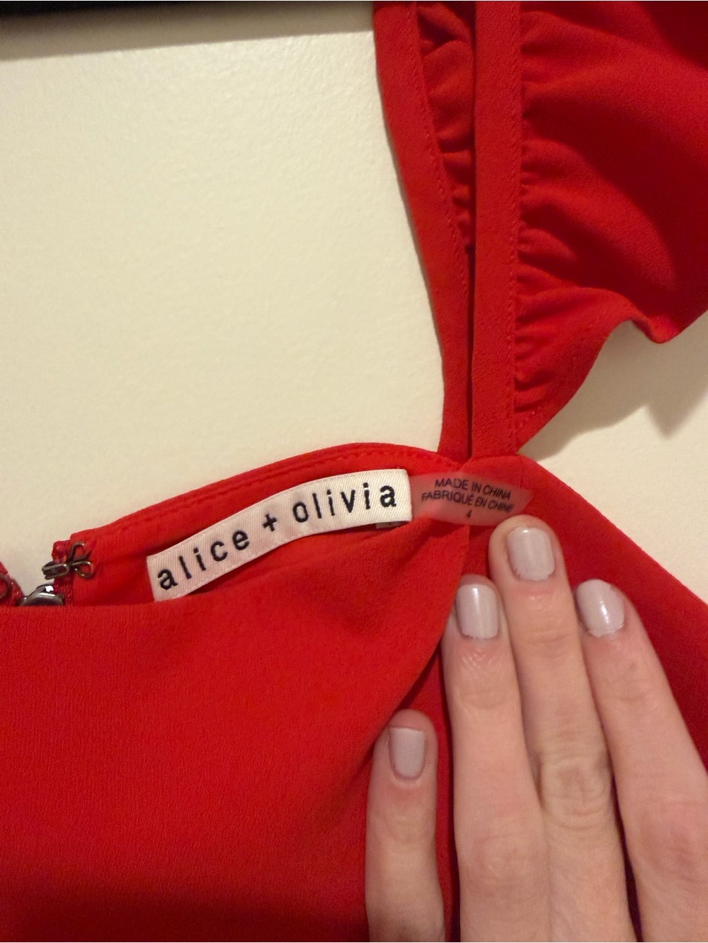 Alice + Olivia Red Square-Neck Crop Top with Ruffle Straps - Picture 3 of 4